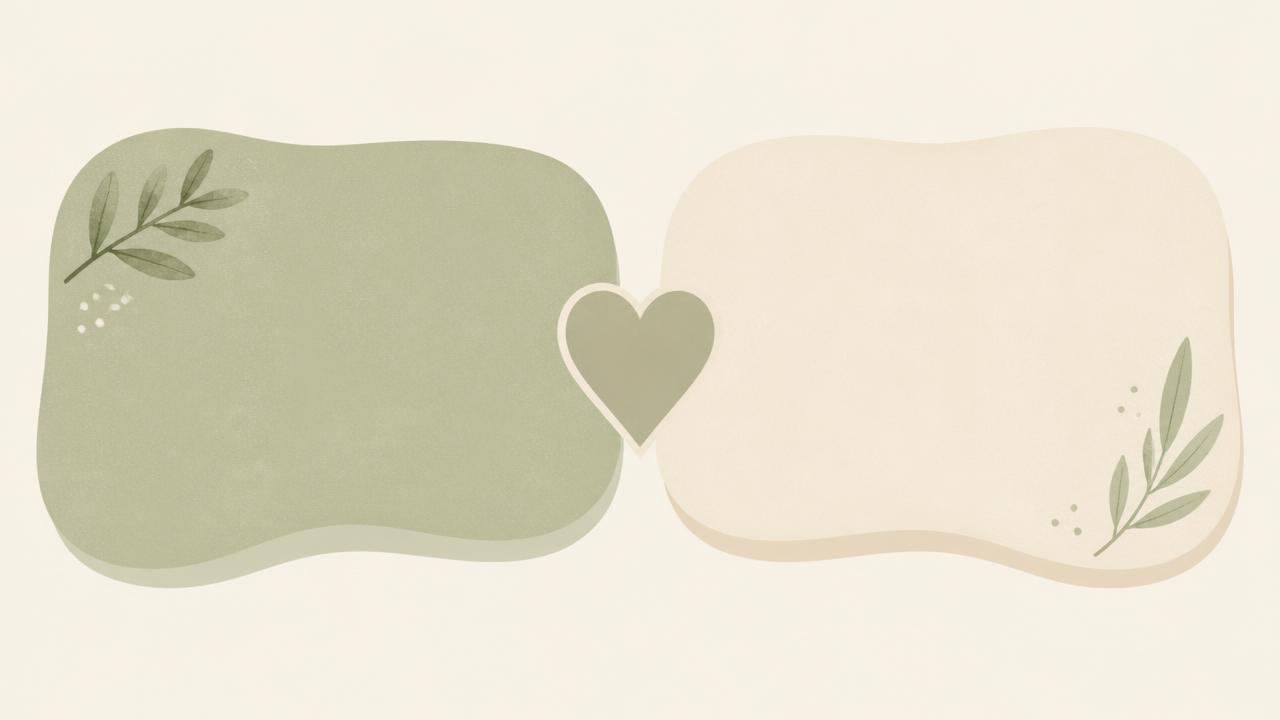 Two soft name cards side by side joined by a heart